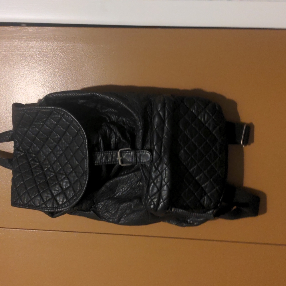 All Black Faux Leather bookbag